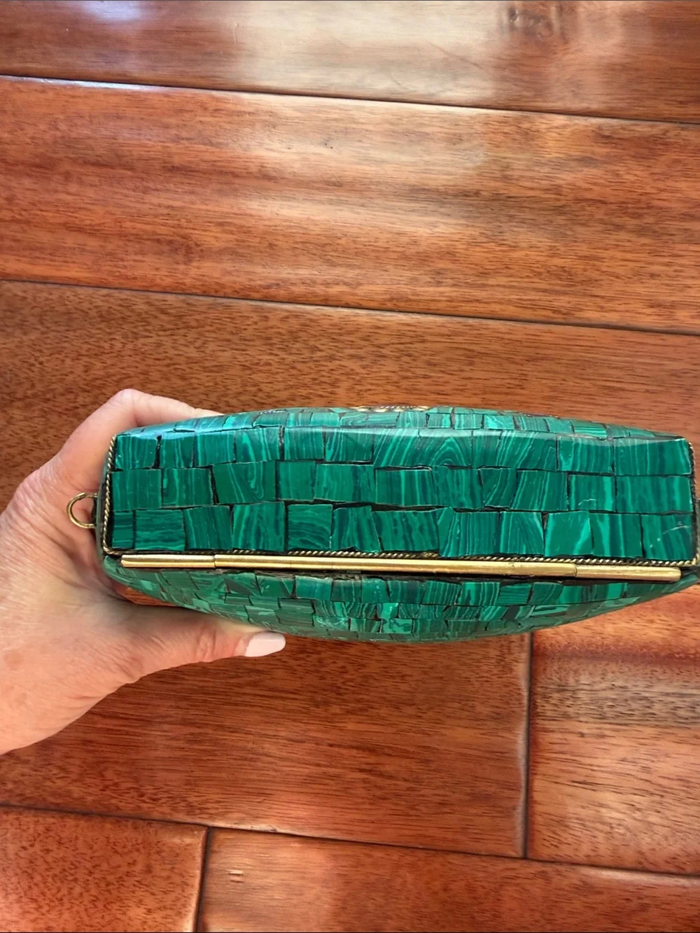 Ramla Green Mosaic Clutch with Gold Hamsa Accent Moroccan
